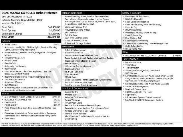 2026 Mazda Mazda CX-90 3.3 Turbo Preferred AWD