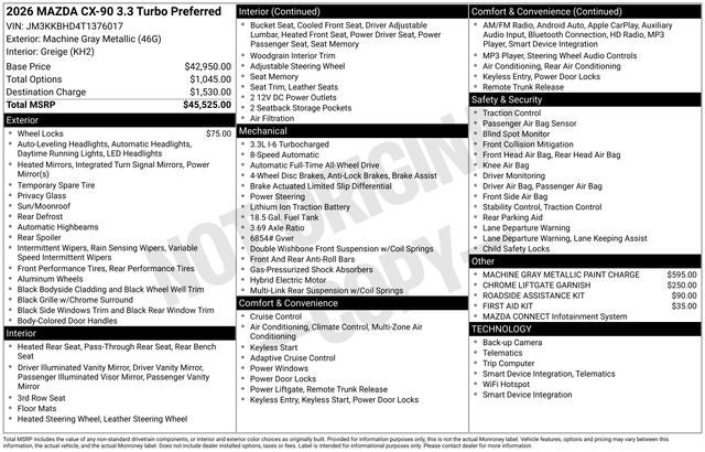 2026 Mazda Mazda CX-90 3.3 Turbo Preferred AWD