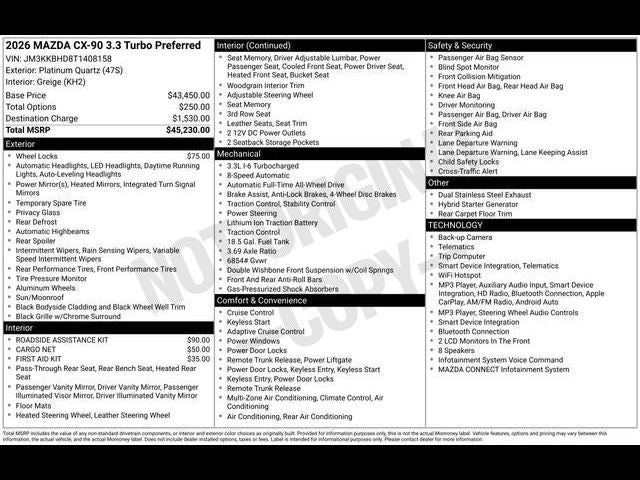 2026 Mazda Mazda CX-90 3.3 Turbo Preferred AWD