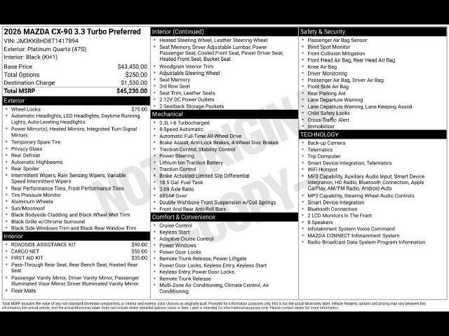 2026 Mazda Mazda CX-90 3.3 Turbo Preferred AWD
