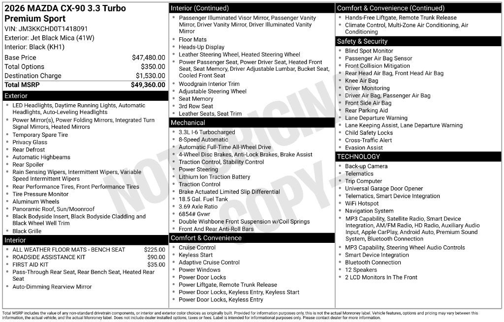 2026 Mazda Mazda CX-90 3.3 Turbo Premium Sport AWD