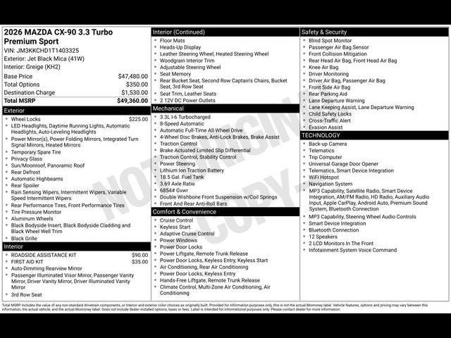 2026 Mazda Mazda CX-90 3.3 Turbo Premium Sport AWD