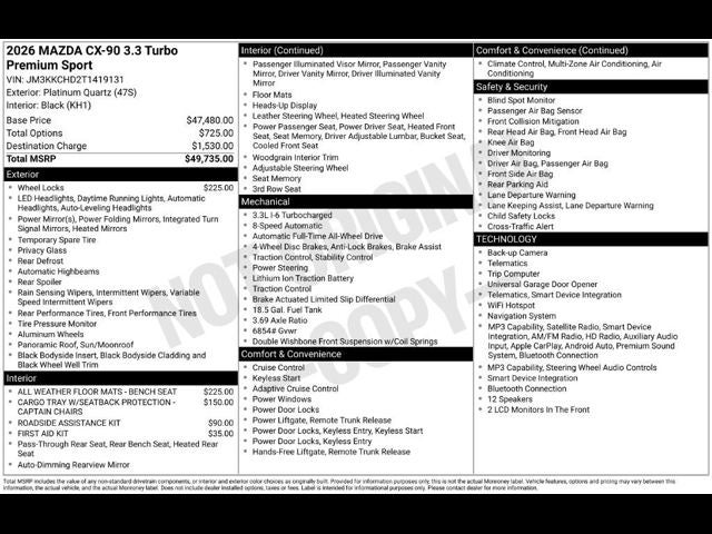 2026 Mazda Mazda CX-90 3.3 Turbo Premium Sport AWD