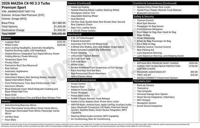 2026 Mazda Mazda CX-90 3.3 Turbo Premium Sport AWD