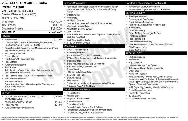 2026 Mazda Mazda CX-90 3.3 Turbo Premium Sport AWD