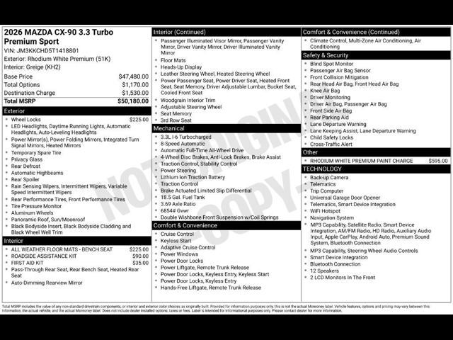 2026 Mazda Mazda CX-90 3.3 Turbo Premium Sport AWD