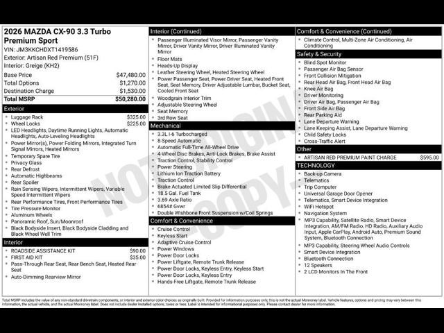 2026 Mazda Mazda CX-90 3.3 Turbo Premium Sport AWD