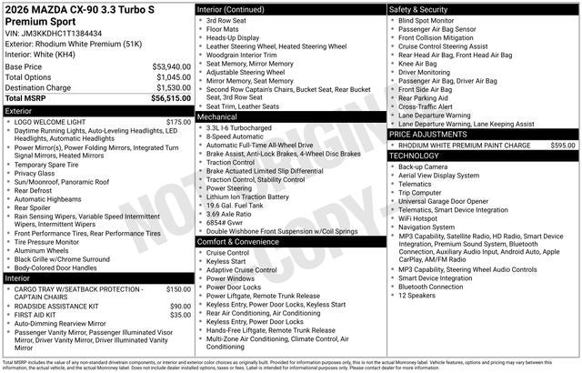 2026 Mazda Mazda CX-90 3.3 Turbo S Premium Sport AWD