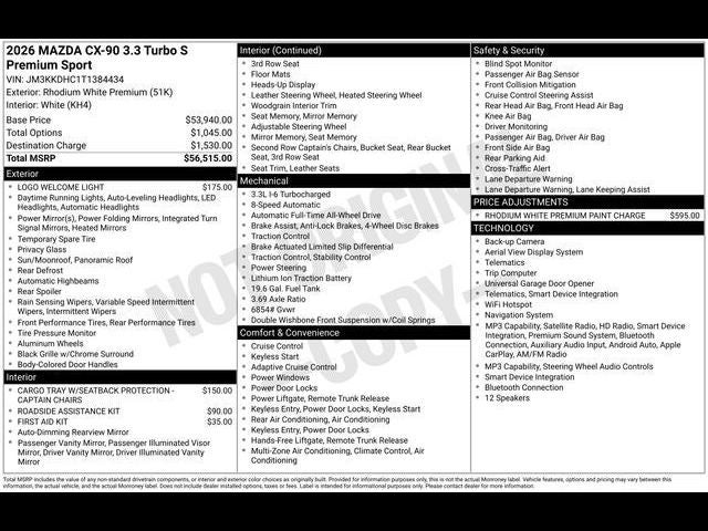 2026 Mazda Mazda CX-90 3.3 Turbo S Premium Sport AWD