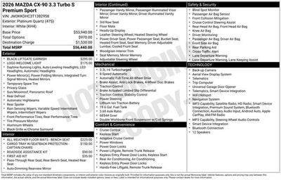 2026 Mazda Mazda CX-90 3.3 Turbo S Premium Sport AWD