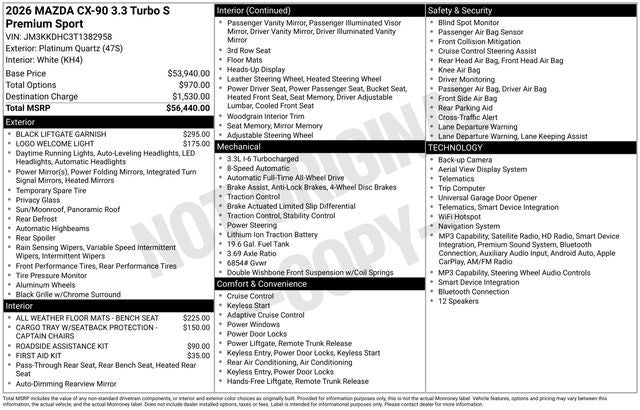 2026 Mazda Mazda CX-90 3.3 Turbo S Premium Sport AWD