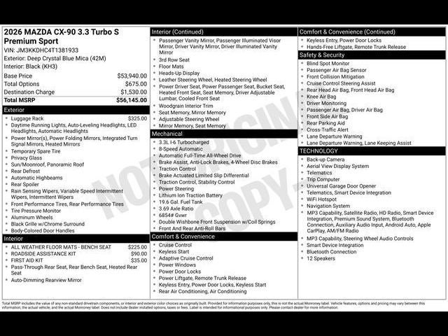 2026 Mazda Mazda CX-90 3.3 Turbo S Premium Sport AWD