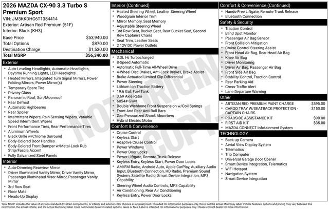 2026 Mazda Mazda CX-90 3.3 Turbo S Premium Sport AWD