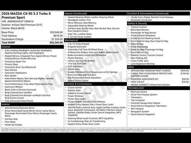 2026 Mazda Mazda CX-90 3.3 Turbo S Premium Sport AWD