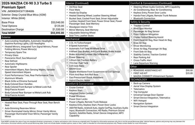 2026 Mazda Mazda CX-90 3.3 Turbo S Premium Sport AWD