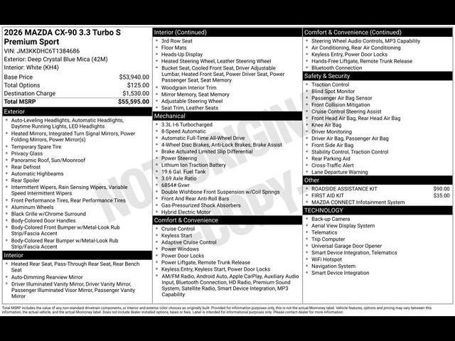 2026 Mazda Mazda CX-90 3.3 Turbo S Premium Sport AWD