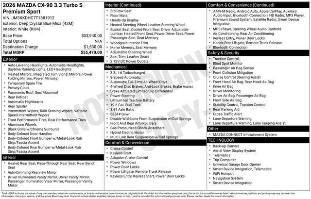 2026 Mazda Mazda CX-90 3.3 Turbo S Premium Sport AWD