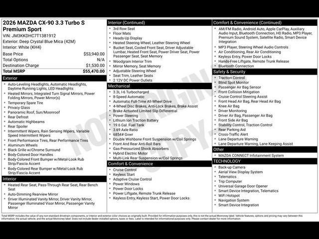 2026 Mazda Mazda CX-90 3.3 Turbo S Premium Sport AWD