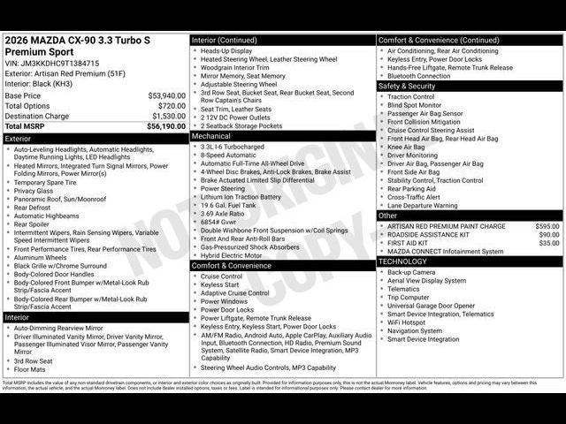 2026 Mazda Mazda CX-90 3.3 Turbo S Premium Sport AWD