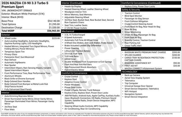 2026 Mazda Mazda CX-90 3.3 Turbo S Premium Sport AWD