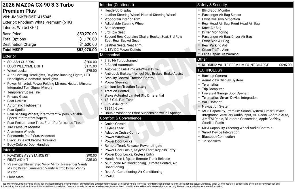 2026 Mazda Mazda CX-90 3.3 Turbo Premium Plus AWD