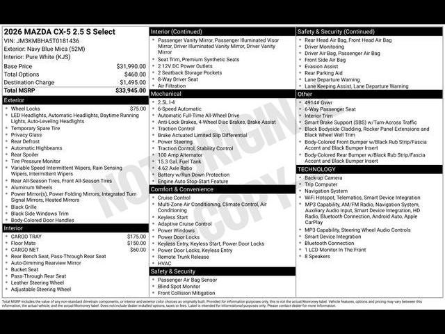 2026 Mazda Mazda CX-5 2.5 S Select AWD