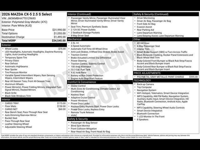 2026 Mazda Mazda CX-5 2.5 S Select AWD