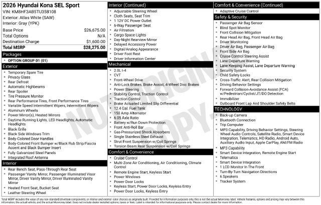 2026 Hyundai Kona SEL Sport