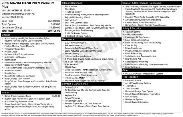 2025 Mazda Mazda CX-90 PHEV Premium Plus